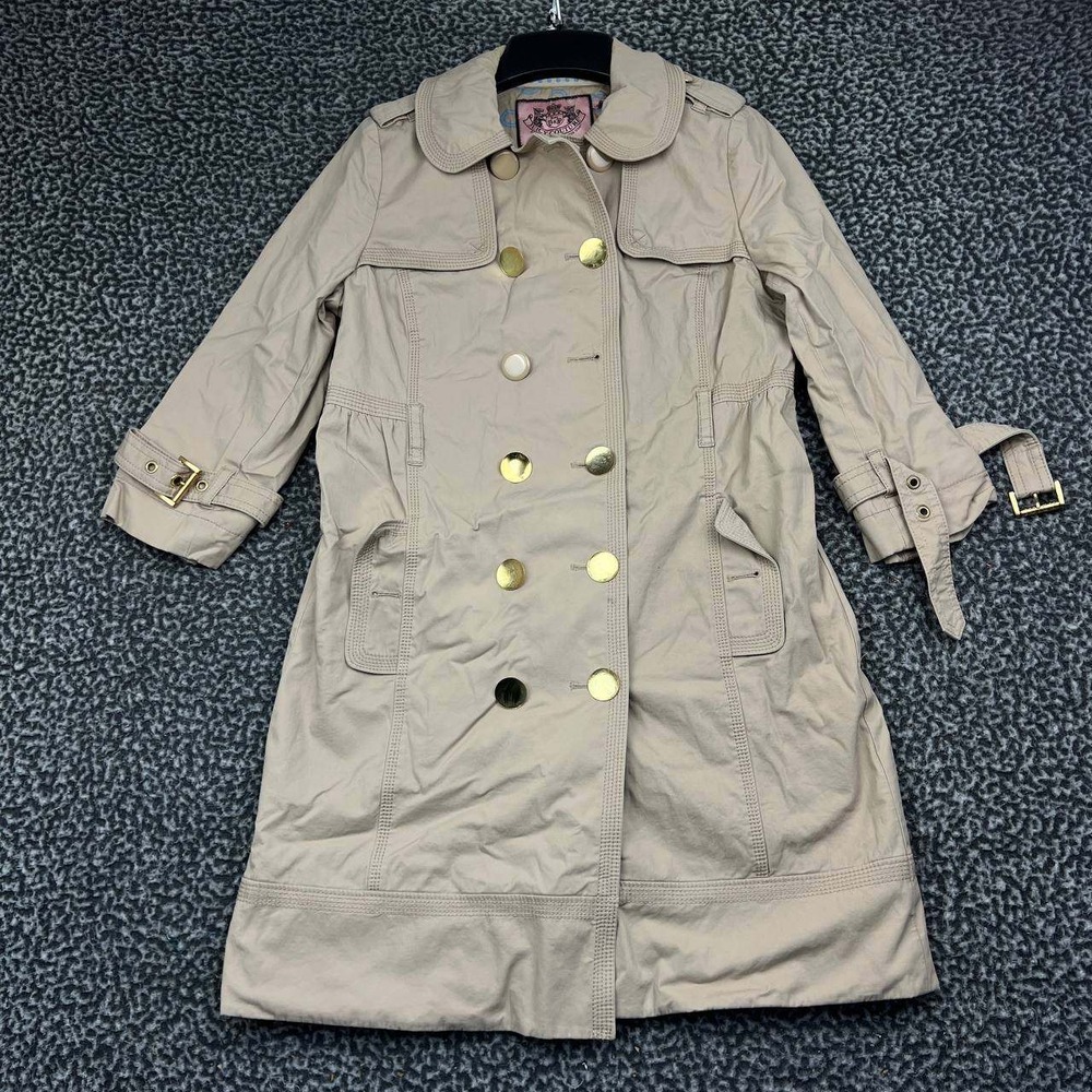 Juicy Couture Trench Coat Jacket Women Small Tan Double Breasted S